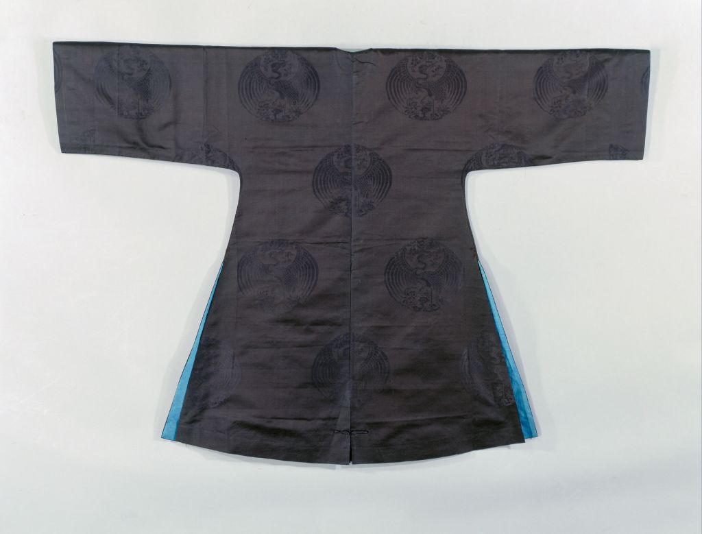图片[2]-Stone Blue Tuan Crane Dark Flower Silk Regular Coat-China Archive